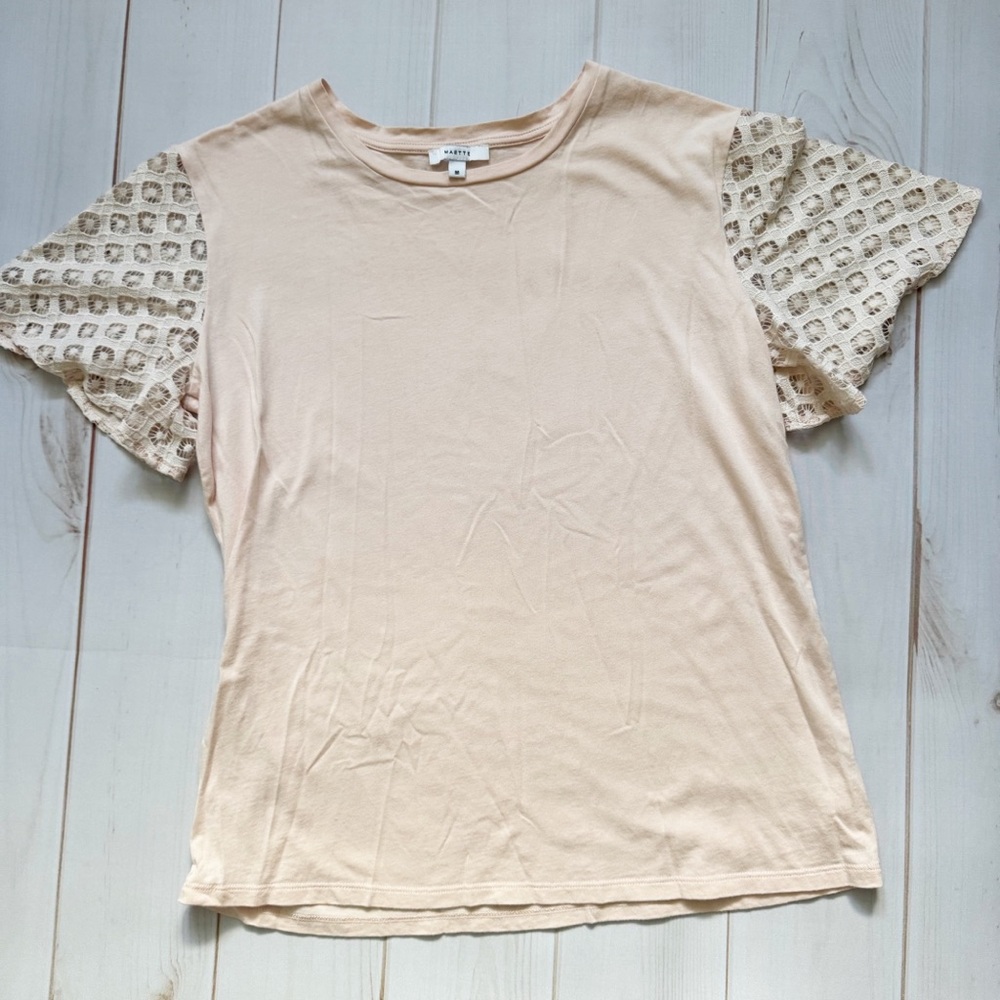 Maette Pale Pink Lace Sleeve Tee